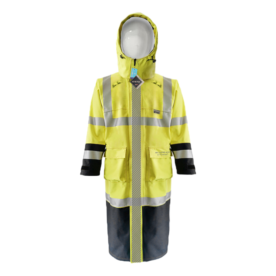EXTREME GORE-TEX PYRAD® CAT 3 FR/ARC Rated Breathable High Visibility Rainwear Trench Coat Yellow/Black